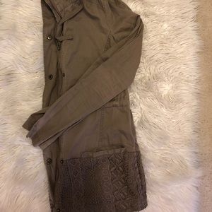 brown bomber jacket with lace details